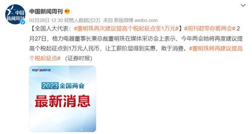 董明珠建议个税起征标准提至1万/月，深度分析与思考